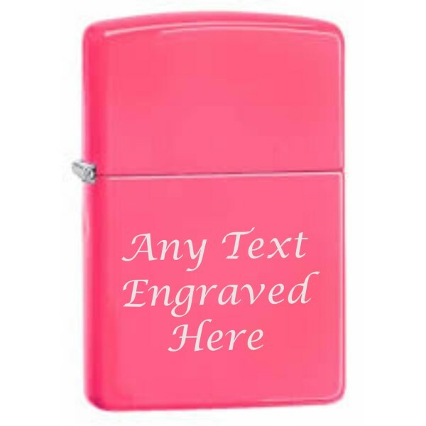 Personalised Engraved Lighter in Metal Gift Tin Neon Pink