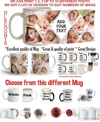 HANDMADE PERSONALISED MUG COLLAGE PHOTO IMAGE PICTURES ADD ANY TEXT GIFT TEA COFFEE CUP
