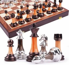 15" Acrylic Chess Set With Zinc Alloy + Acrylic Pieces & Folding Wooden Board