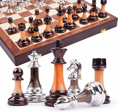 15'' Acrylic Chess Set With Zinc Alloy + Acrylic Pieces & Folding Wooden Board
