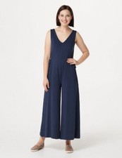 AnyBody Navy Blue Cozy Knit Wide Leg Petite XXS Jumpsuit New Comfy Loungwear