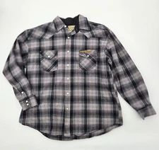 Jesse James West Coast Choppers Shirt Men's Size Large Plaid Pearl Snap Gray