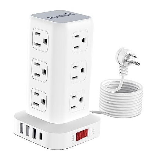 Power Strip Tower Surge Protector Power Strip with USB 12 10 FT Fast Charge 3A