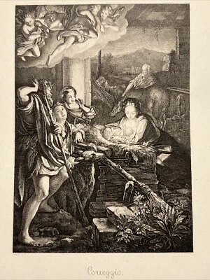 Correggio Heilig Nacht Antiquarisch Kunstdruck 1876 Stahlstich Radierung Galerie - Bild 1 von 4