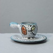 Marius Bessone à Vallauris coquetier décor abstrait émail lave France 1950s