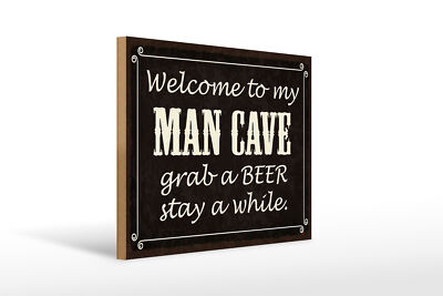 Holzschild Spruch 40x30 cm Welcome to my MAN CAVE Holz Deko Schild wooden sign