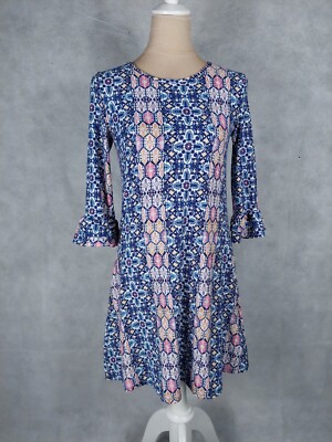 Kleid Pink Rose Gr. S 36 blau rosa Blumen Rüschen casual Party dress Stretch 