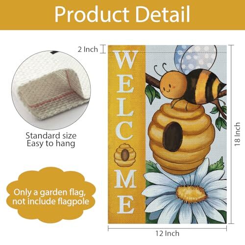 Spring Summer Garden Flag 12x18 Inch Double Sided for Outside, Bee Daisy - Bild 6 von 7