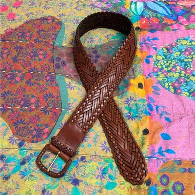 Vintage Woven Leather Belt Western Chunky Buckle Size L  display picture 2