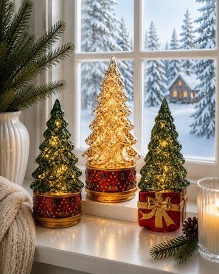Dekorative Glas Tannenbaum Grün Rot Gold 3 Varianten Clayre & Eef Weihnachten
