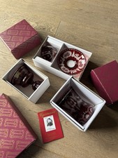 1920er Egermann Rubinrot Kunst Glas Vase/Tassen/Schale Schliff Dekoriert 4 Teile