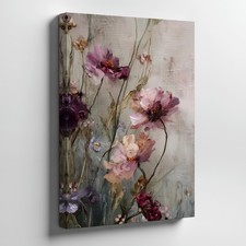 Abstract Floral Canvas Wall Art Pink Purple Flowers Printed Painting Decoration