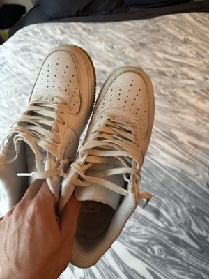 Nike Air Force 1 Low Top Leather Lace-Up Sneakers White/Gum Men s
