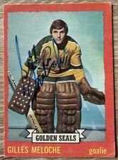 1973-74 OPC #2 GILLES MELOCHE AUTOGRAPH CARD CALIFORNIA GOLDEN SEALS GOALTENDER!
