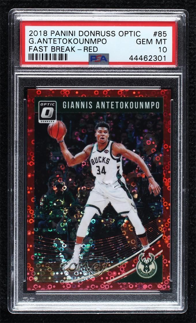 2018 Donruss Optic Fast Break Red Prizm 79/85 Giannis Antetokounmpo PSA 10 01nl