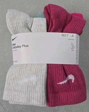 Women Nike Everyday Plus Crew Socks 6 Pack Dri Fit Cushioned WMN 4-6 NWT