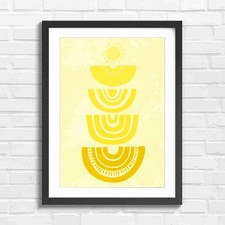 Boho Style Sunset Sunburst Rainbow Yellow Framed Wall Art Print Large Picture