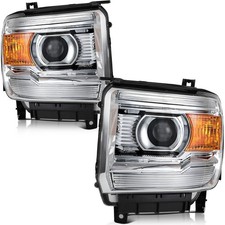 For 2014-2019 GMC Sierra Projector Chrome Housing Headlights Assembly Pair
