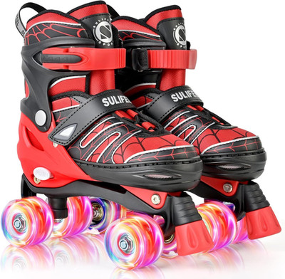SULIFEEL Adjustable Kids Roller Skates for Medium - Big Kid, A Spider Red