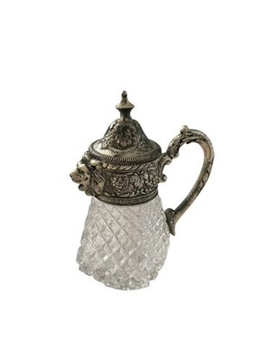 VTG Silverplate Lion Head Lidded Glass Stein Tankard Grapevine 6 