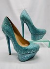 Kandee Blue Lagoon Ladies Leather Turquoise High Heeled Platform Shoes In UK 3