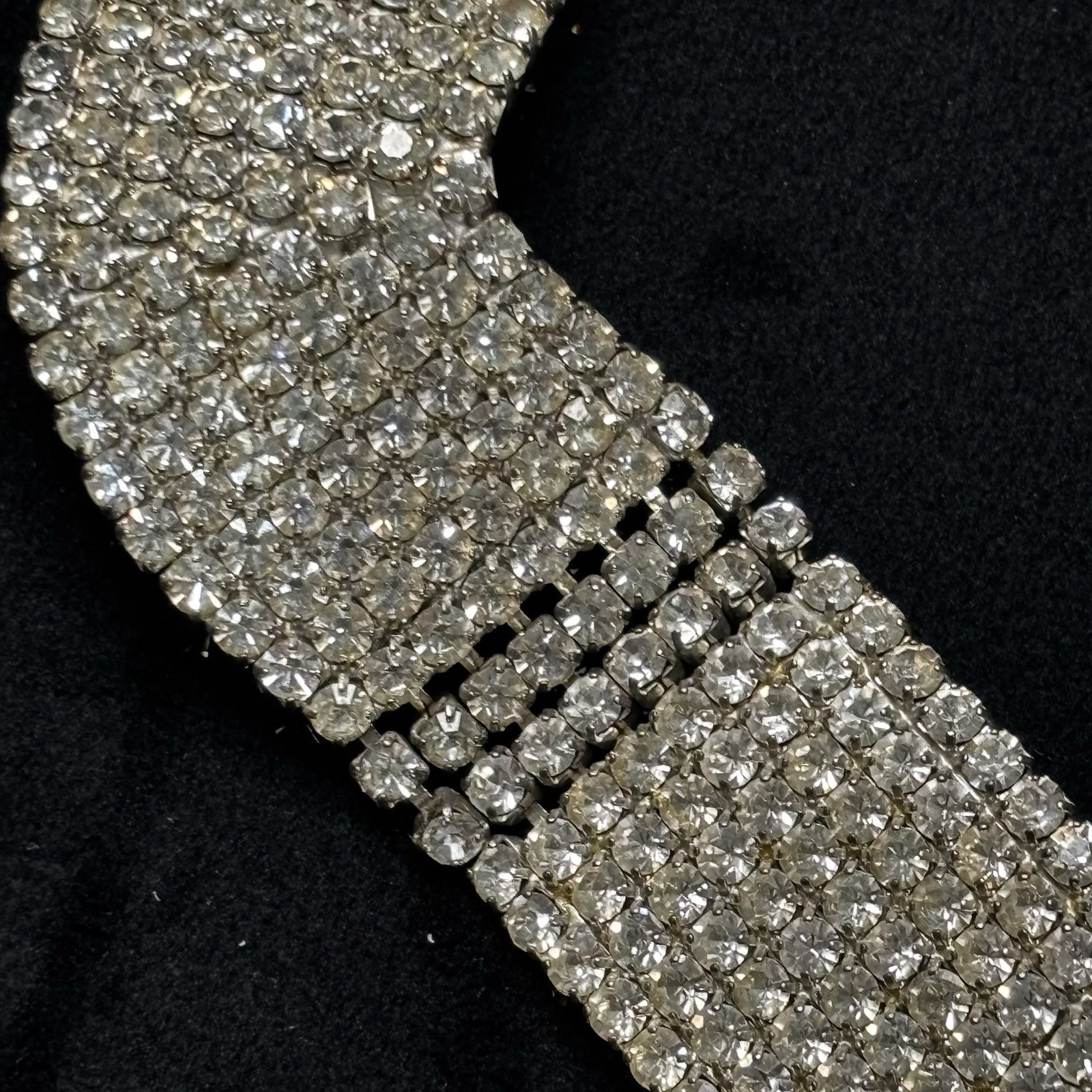 Silver Tone Wavy Rhinestone Statement Necklace Bi… - image 3