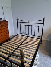 Black & Gold Metal Double Bed Frame with Slatted Base, Head & Foot
