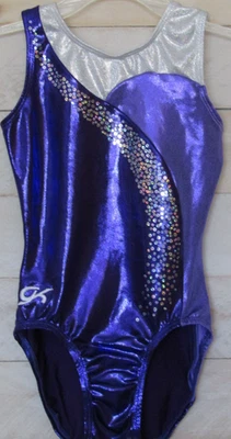 GK Elite Leotard Purple Lavender Foil Sequins Gymnastics CL Childs L EUC - Image 1 of 4