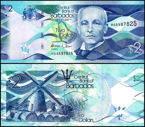 Barbados 2 Dollars, 2018, P-73d, UNC - 第 1/1 張圖片