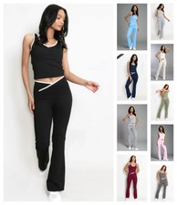 Women's High Waist Contrast Edge Bralet and Trouser Gym Set Ladies Yoga Set 2pcs