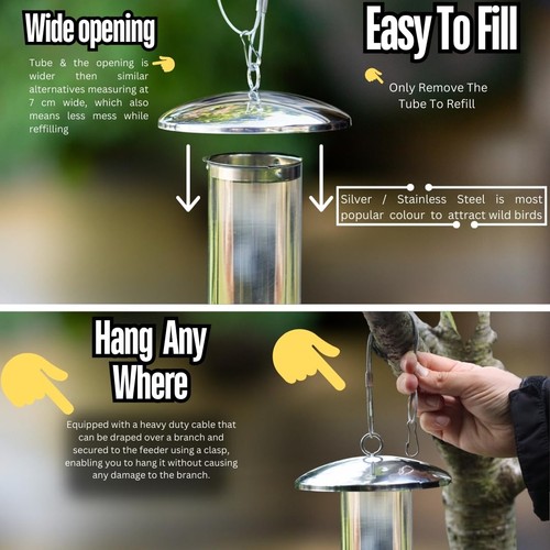 Large Stainless Steel bird feeder With Tray garden Bird Seed Feeder bird feeders - Picture 4 of 24