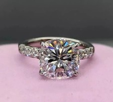 4CT Cushion Cut Lab Created Diamond Women's Engagement Ring 925 Sterling Silver