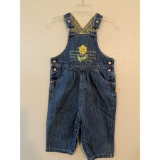 Vintage Carters Kids Denim Sunflower Overalls Medium Wash Blue 12-18M