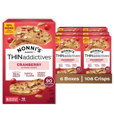 Cranberry Almond Nut Cookies - Crunchy & Chewy Crisps, 108 Cookies, 6 Boxes
