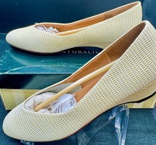 Naturalizer Royal-Slip-On Wedge Flat White/Yellow Snake Skin Texture -Sz 7W NIB