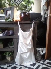Women's White Satin Short Night Gown Slip Sz M Nighty Lingerie