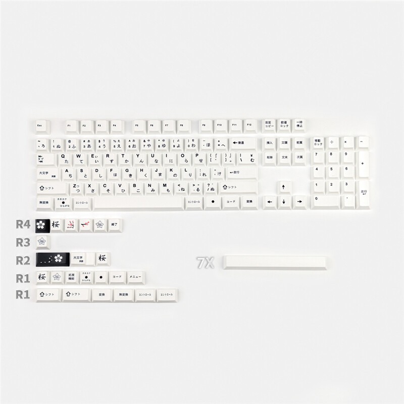 White Black Keycap Cherry PBT Simple Japanese 128 KeyCaps for Cherry MX Keyboard