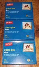 New 3 Pack Staples Photo Plus Paper 4" x 6" Gloss 60 Pack 648177 Sealed