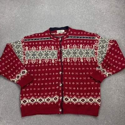 LL Bean Pullover Damen X Large rot hergestellt in den USA Strick Norwegen Cardigan Pulli Lady