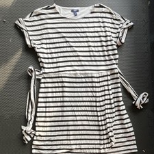 Chaps Women's Size XL Short Sleeve Striped Belted T-Shirt Dress White/Black