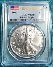 1oz silver 2023 US Eagle, PCGS MS-70, First Strike, T/2, Low mint, Top Pop.