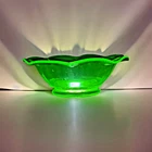 Vintage 1930s Depression Uranium Vaseline Glass Bowl 8" Green Art Deco Starburst
