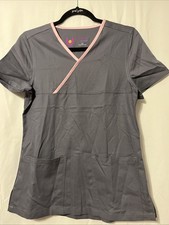 Urbane Ultimate Grey Pink Trim Dual Pocket Scrub Top Women's Size XS New No Tag
