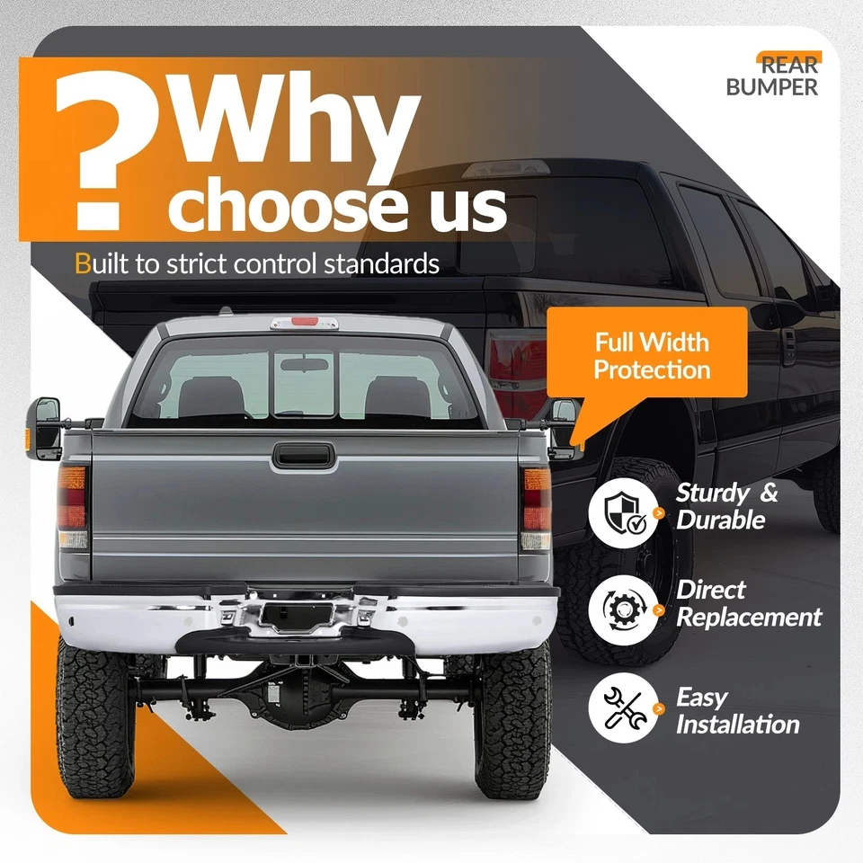 For Ford F-250 F-350 Super Duty 1999-07 Rear Step Bumper Assembly W/ Sensor Hole - Image 4 of 4