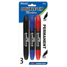 BAZIC Asst. Color Double-Tip Permanent Marker, 3/Pack