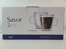 Savor Double Wall Insulated Glasses - Coffee Mugs (Set of 2) - 13.5-Ounces