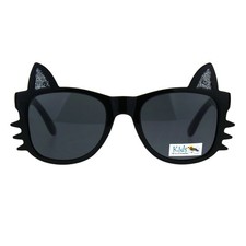 Girls Sunglasses Kitty Cat Whiskers Ears Frame Kid's 5" W x 1 13/16" H, Black