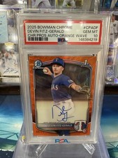2025 Bowman Chrome Prospects Devin Fitz-Gerald 1st Orange Wave Auto /25 PSA 10