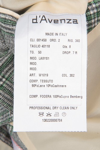 $2395 D'AVENZA Gray Wool Cashmere Windowpane Jacket Sewn in Italy 40 US / 50 EU - Picture 9 of 9