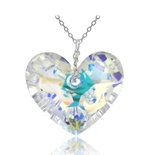 925 Silver Aurora Borealis Heart Pendant Necklace Made with European Crystals